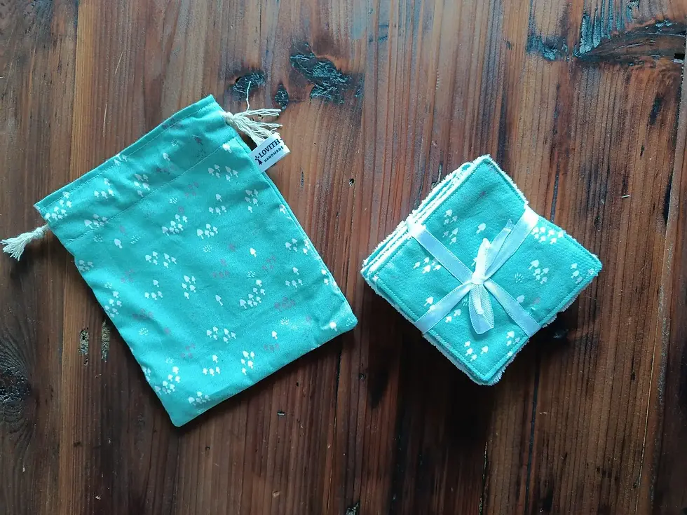 Miniature : Lot de 10 lingettes lavables + sac en coton assorti, lingettes bébés, lingettes 