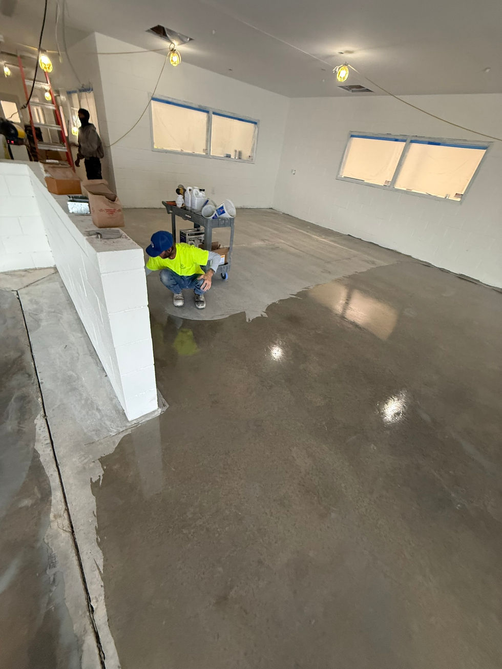 Finished polished concrete floor inside Kirkland Correctional Facility commercial space