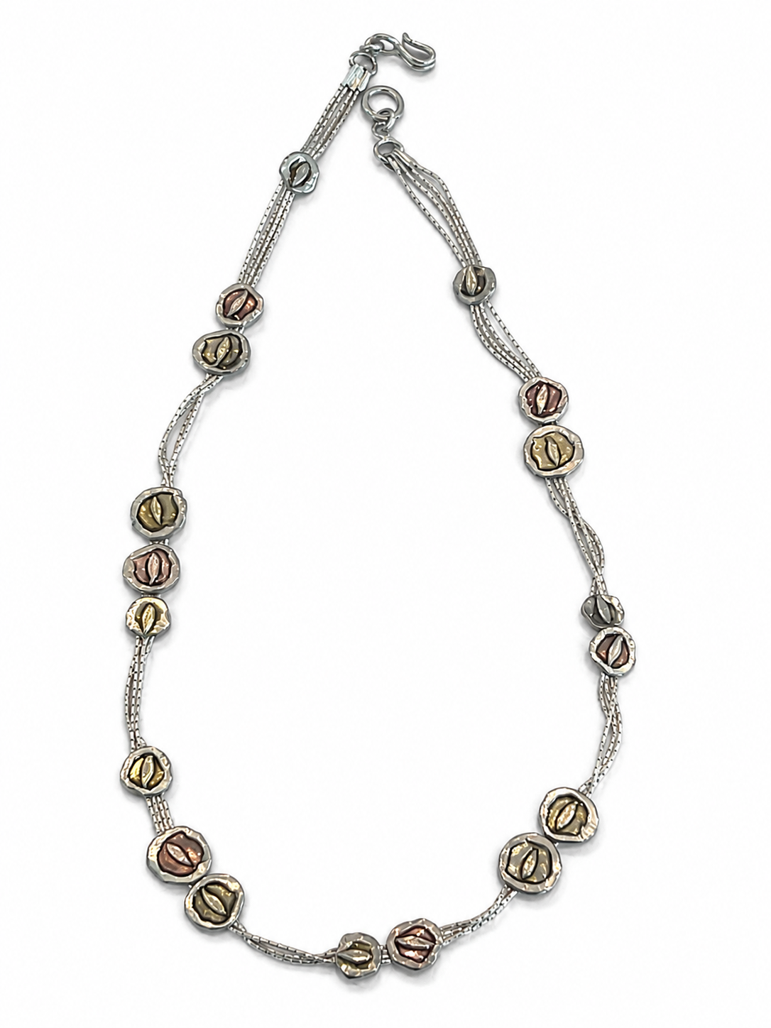 Handcrafted Sterling Silver Multi-Strand Necklace with Enamel Leaf Accents