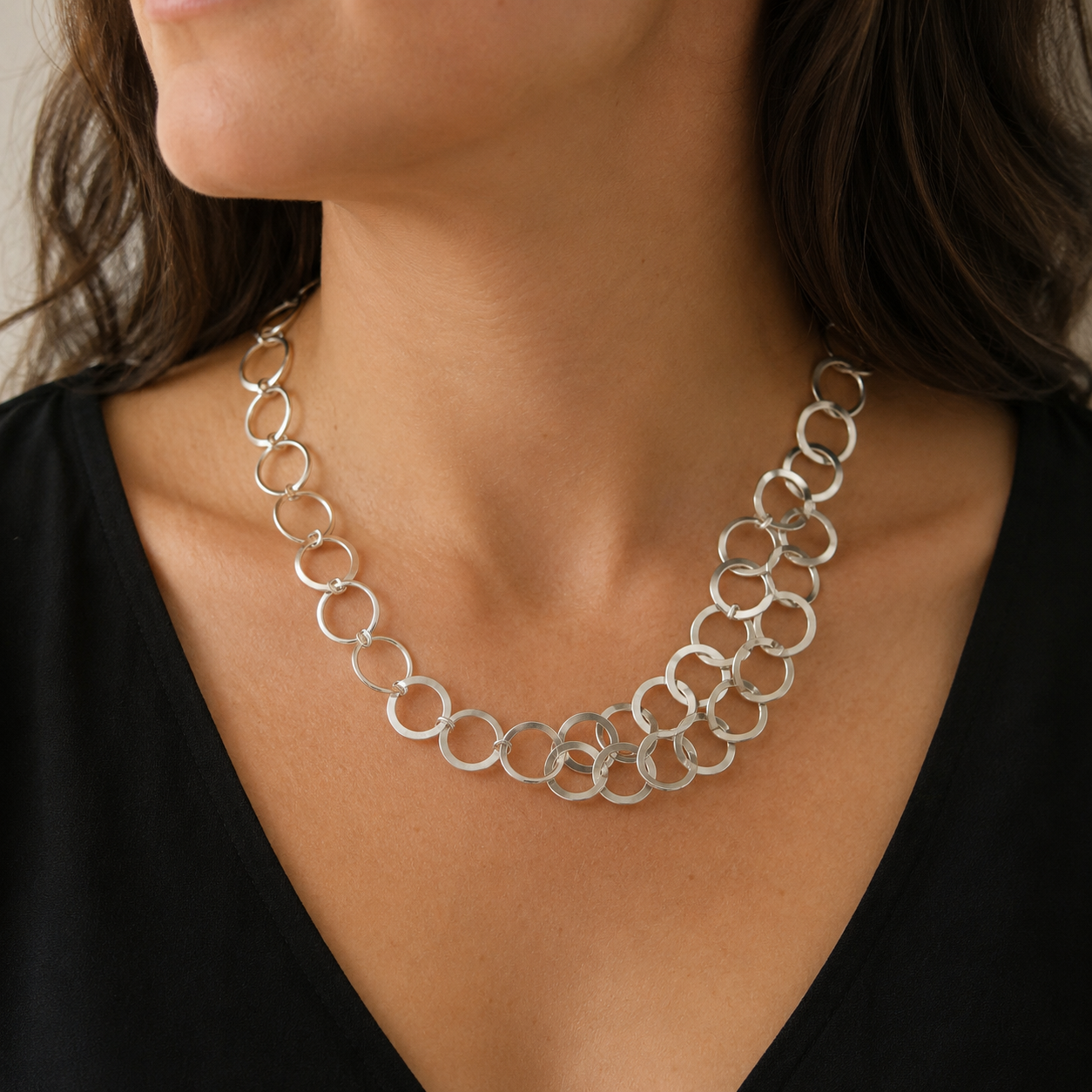 Neta Jewelry Sterling Silver Alternating Disc Necklace