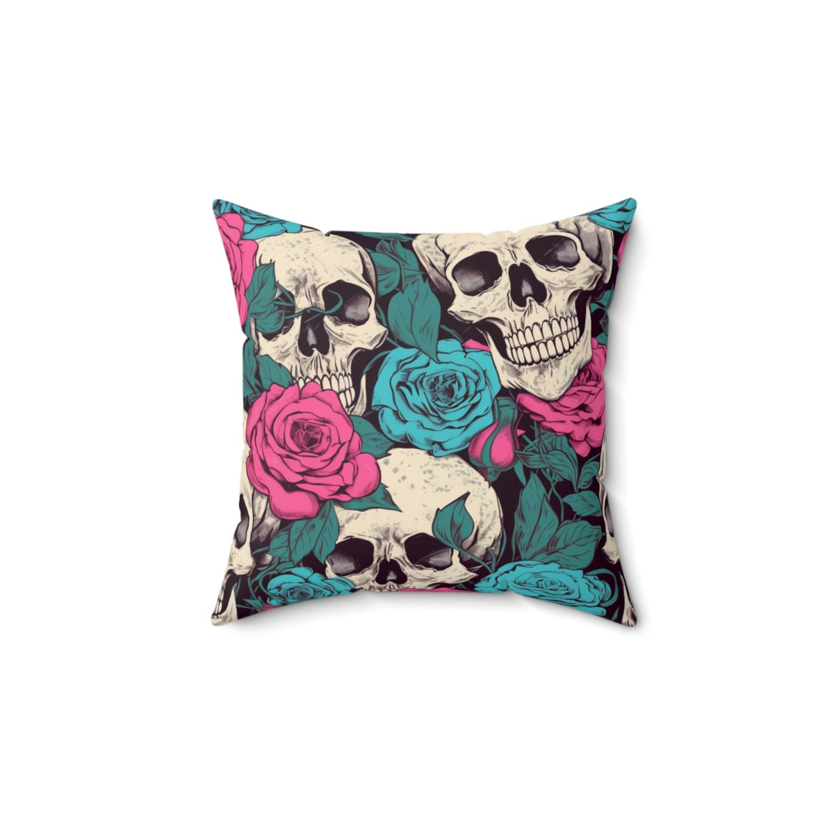 Skull Roses Delight: Spun Polyester Square Pillow