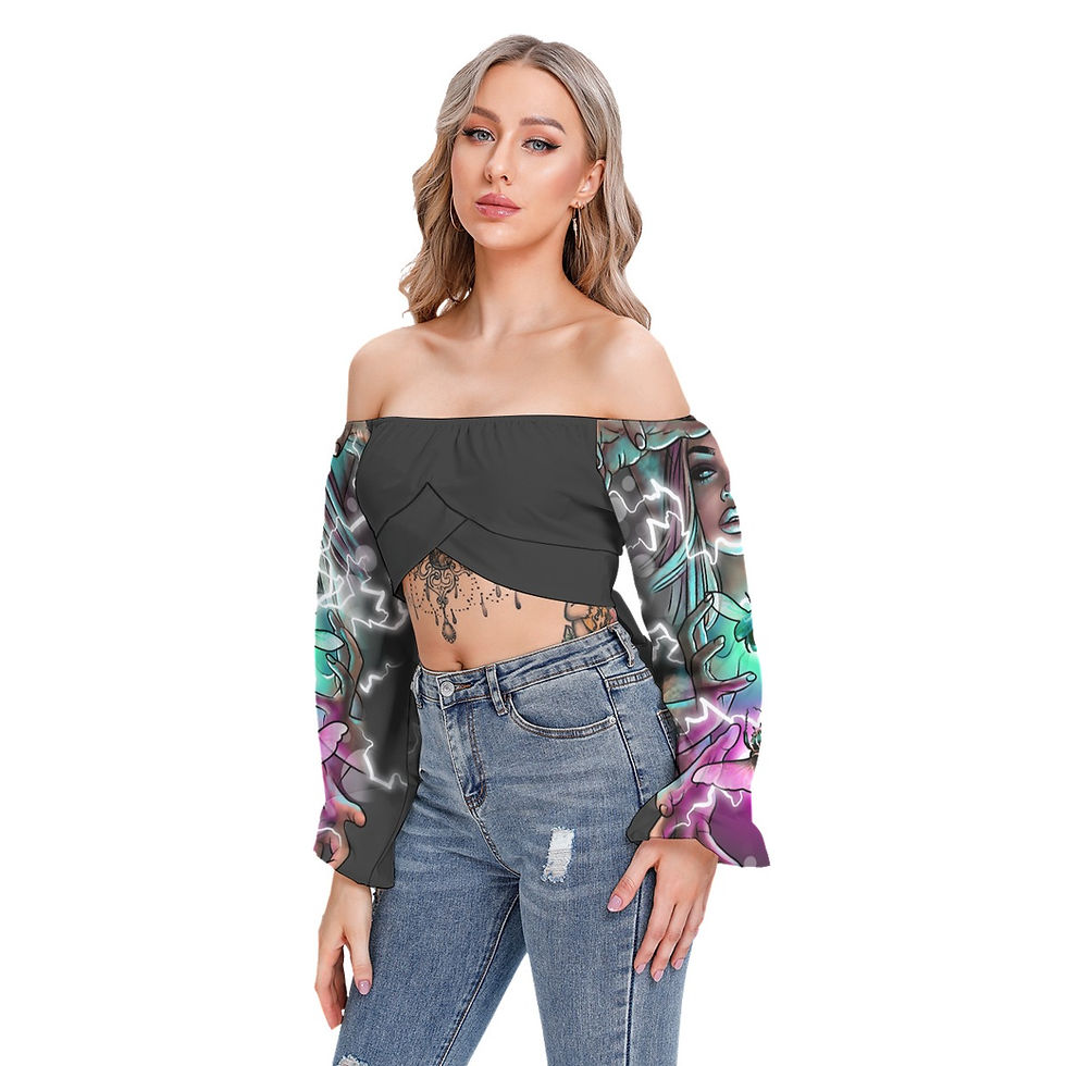 Thumbnail: All-Over Print Women's Cropped Tube Top With Long Sleeve