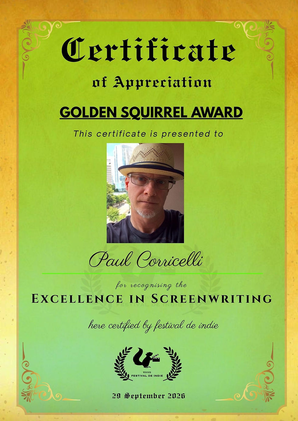 Congratulations !!! Paul Corricelli Won Golden Squirrel Award !!!