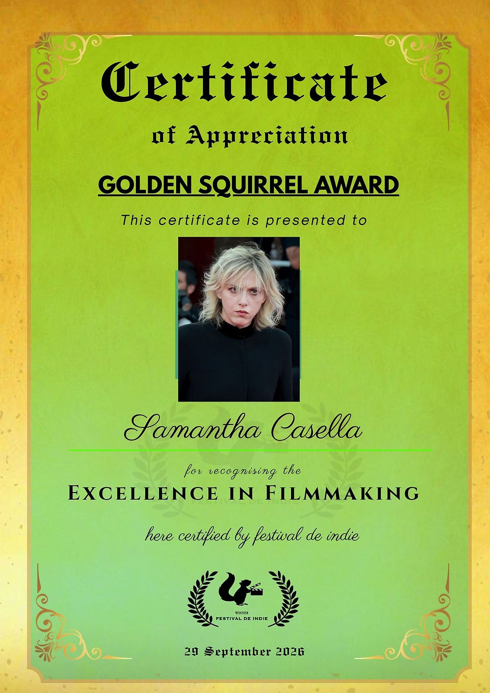 Congratulations !!! Samantha Casella Won Golden Squirrel Award !!!