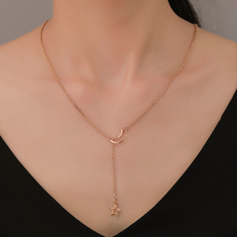Thumbnail: New Simple Moon Star Pendant Choker Necklace Simple Gold Color Alloy Charm Chain