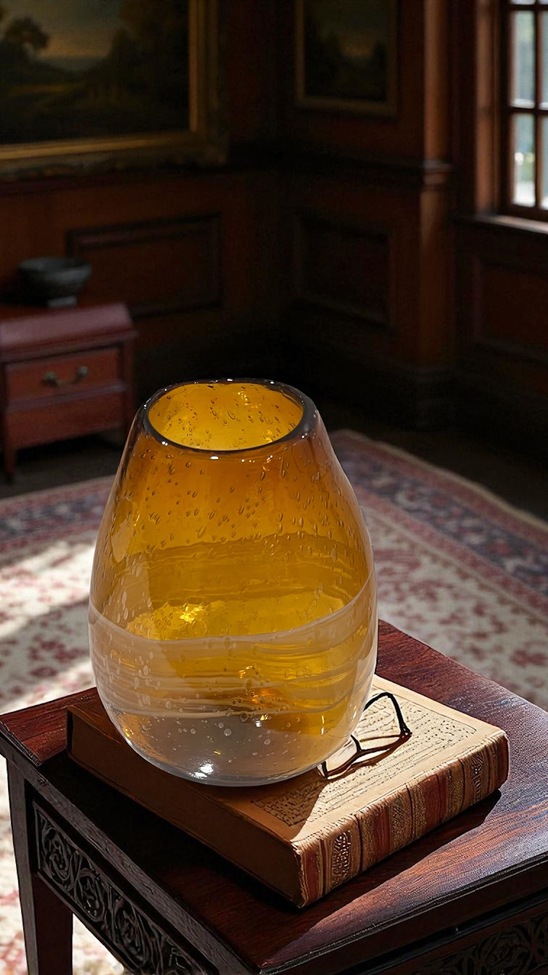 Large Amber Glass Decor Vase