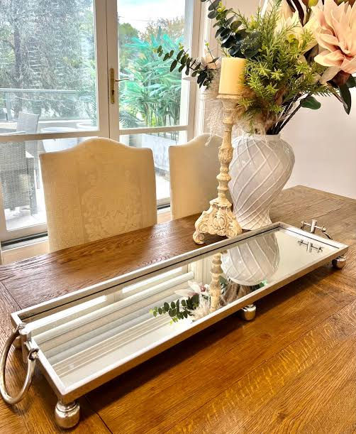Antique Silver Mirrored Iron Tray with Handles