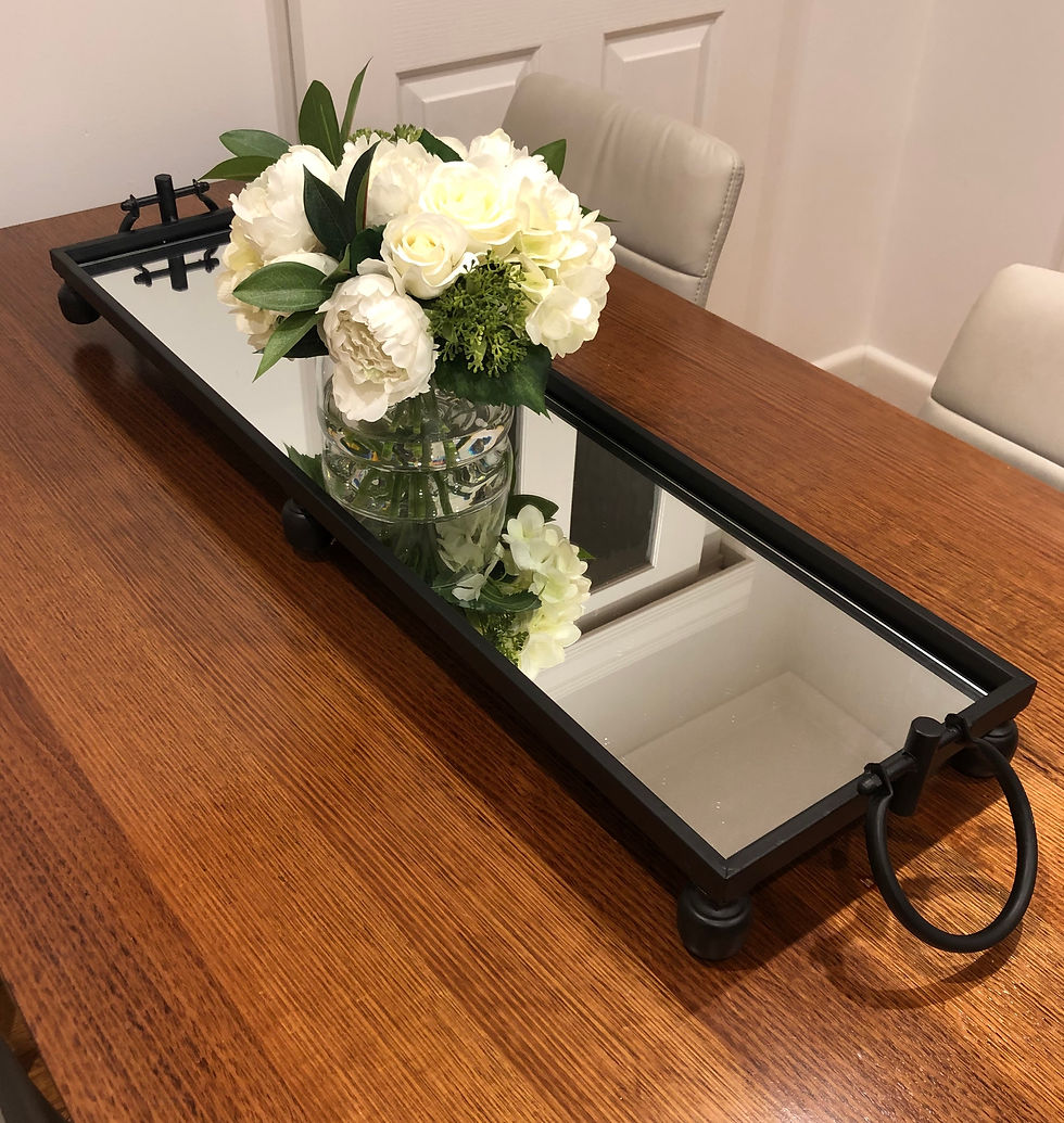 Black Iron Mirrored Tray with Handles Large
