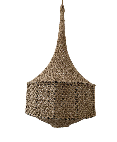 a crocheted hanging object with a white background