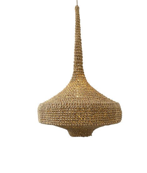 a light hanging from a rope with a white background