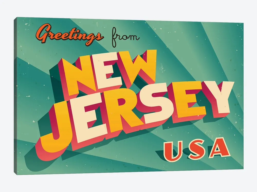 the words 'new jersey usa' on a green background that radiates from the lower right corner and up into the left upper corner of the frame