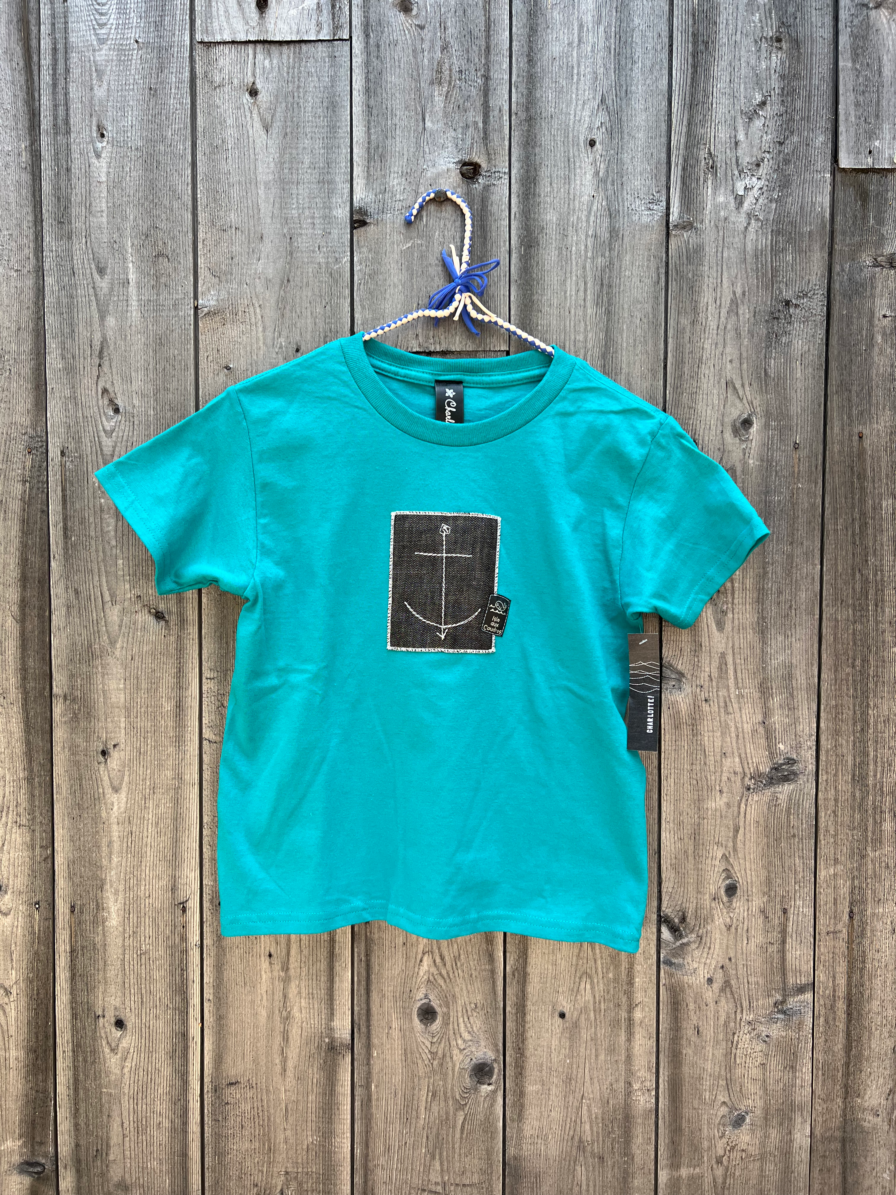 T-shirt bleu turquoise enfant avec ancre cousue