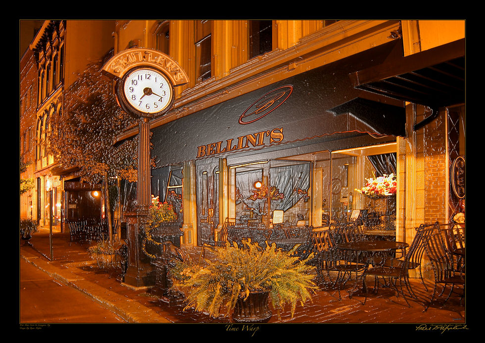 Thumbnail: Time Warp 34x48 Kentucky fine art cityscape print showcasing a view of Bellini's, a fine Italian restaurant