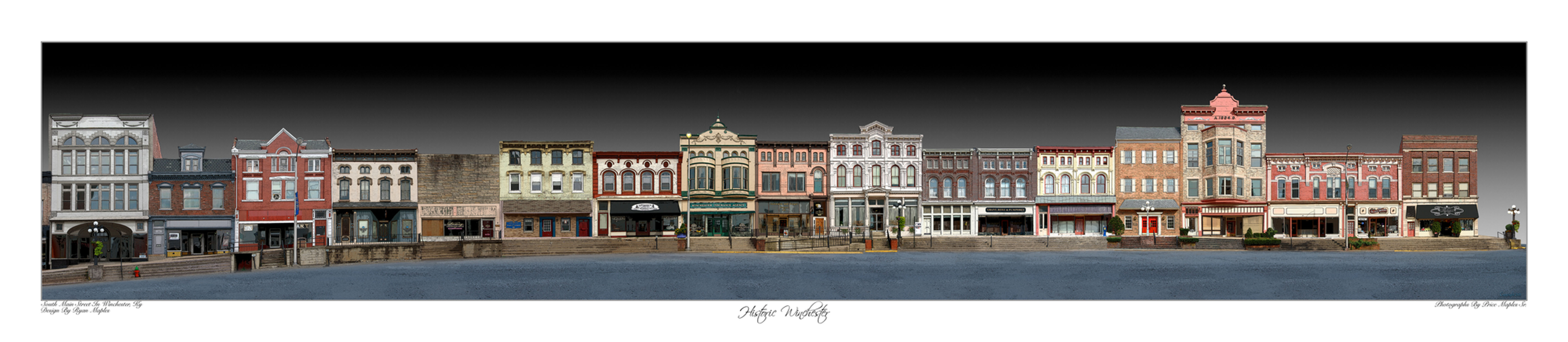 Historic Winchester Without Clouds 7x32 historic Kentucky town street scene art print