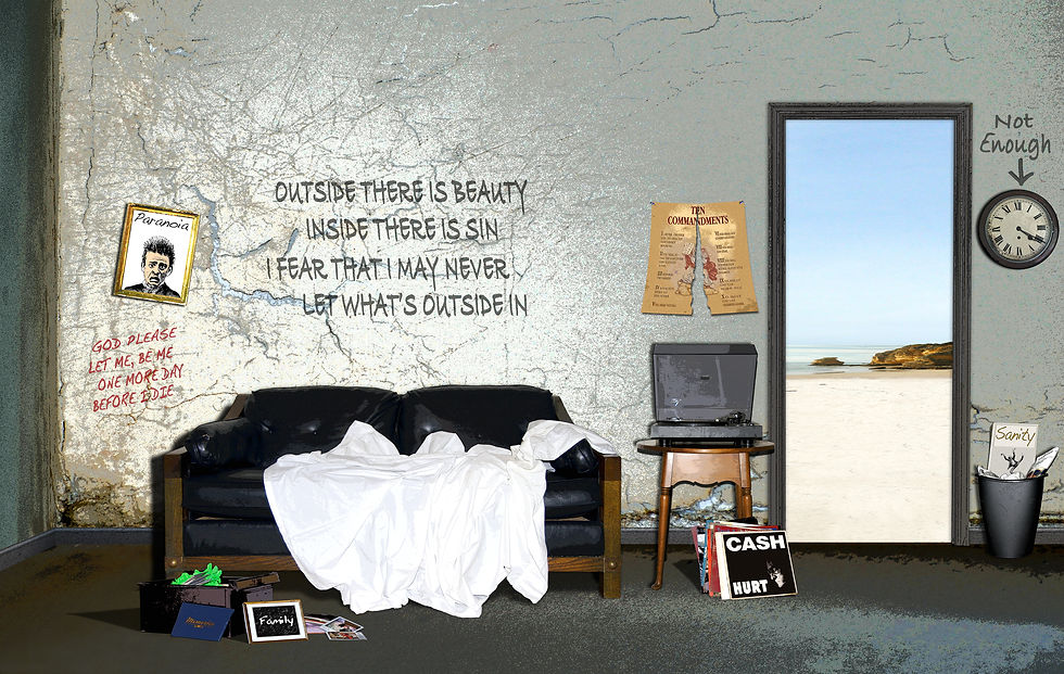 Thumbnail: State Of Mind 19x30 Without Border is a contemporary modern abstract fine art print depicting the loss of innocence