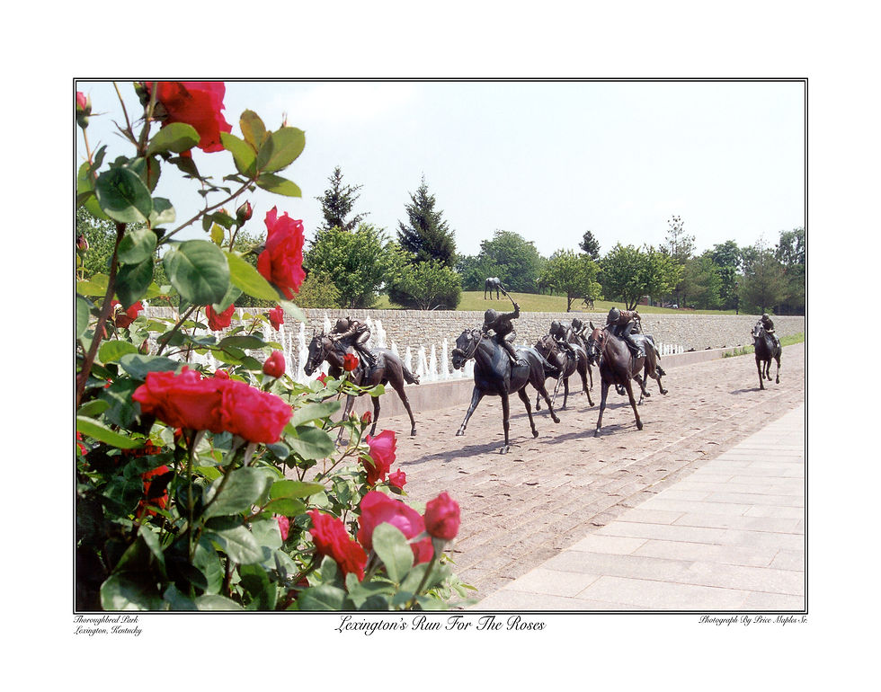 Thumbnail: Lexington's Run For The Roses 11x14 Kentucky fine art landscape print showcasing seven life-size bronze statues “racing”