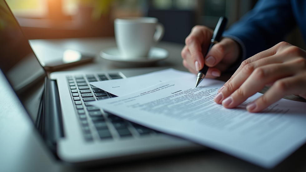Close-up of a laptop screen showing a legal document being edited