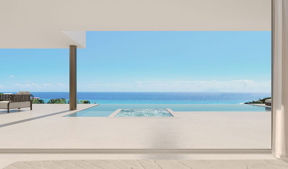 Infinity pool overlooking the ocean at the Infinity Villas by Elie Saab in Indigo Bay, Sint Maarten, for sale with Andreu Realty