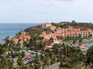 Red-roofed resort on the Fort Amsterdam peninsula at Little Bay, Sint Maarten