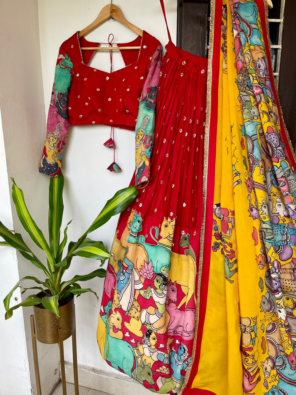 Red & yellow Kalamkari applique work