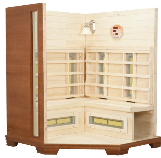 Thumbnail: Corner Executive TheraSauna - home sauna or gym sauna - view with doors open