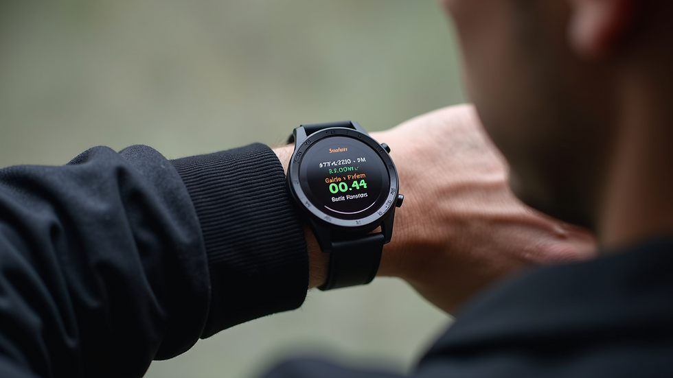 Close-up view of a smartwatch displaying fitness progress and rewards