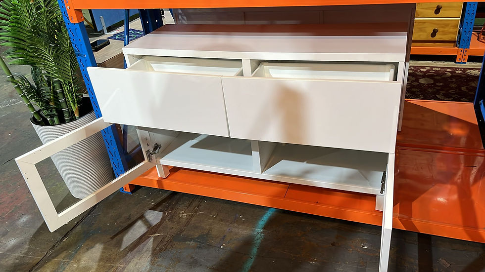Thumbnail: Modern White TV Unit with Glass Doors