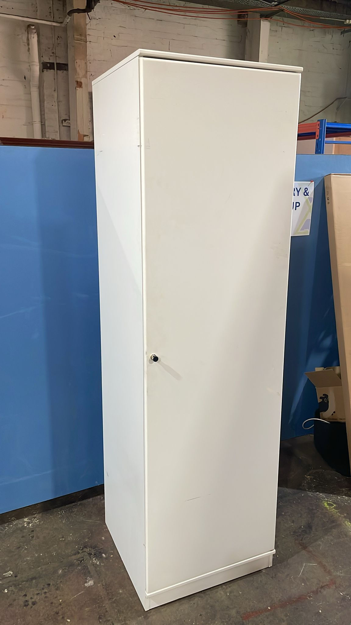 White Wardrobe Unit with Hanging Rail, Shelves & Wire Baskets