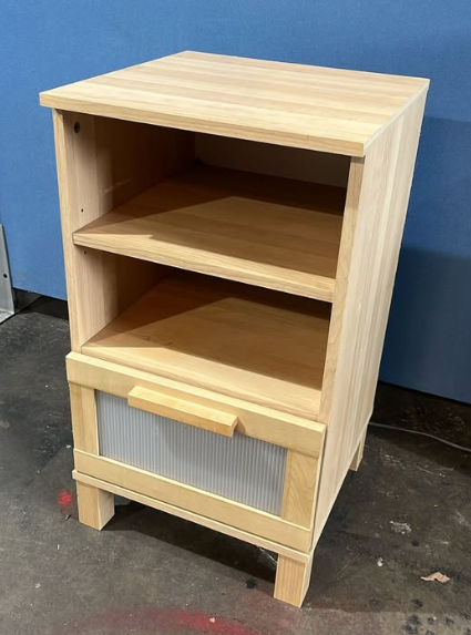 Scandinavian Bedside Table Open Shelf & Drawer Natural Wood