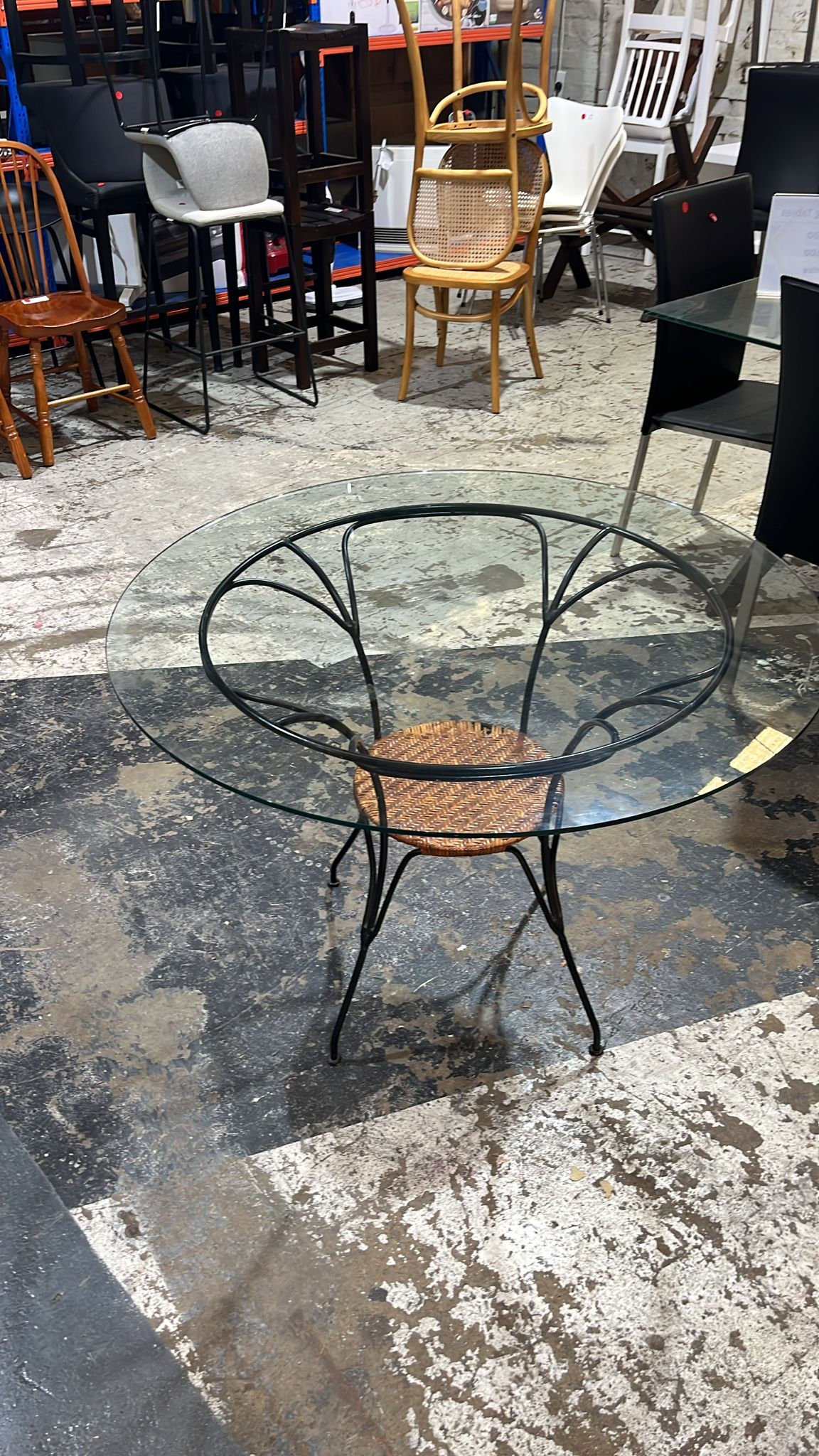 Round Glass Dining Table with Metal Frame