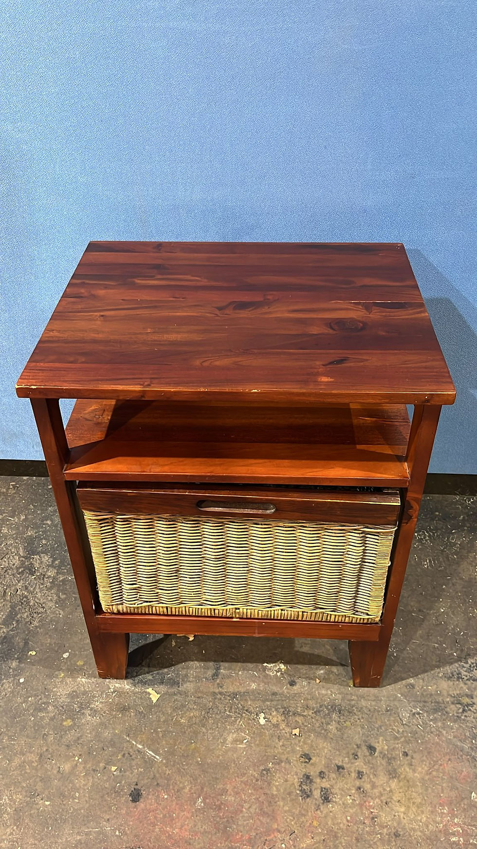 Thumbnail: Timber Bedside Table with Wicker Storage Basket