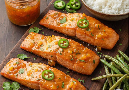 Sweet & Spicy Peach Jalapeño Glazed Salmon