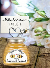 SPECIAL OCCASION HONEY JAR WITH WIRED BEE, HARD PLACECARD HOLDER, AND PLACECARD
