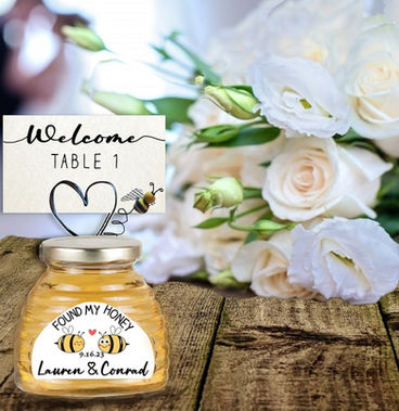 HONEY FAVOR LEVEL 4 FULLY CUSTOMIZED SKEP JAR WITH PLACE CARD, WIRED HEART PLACE CARD HOLDER AND WIRED BEE