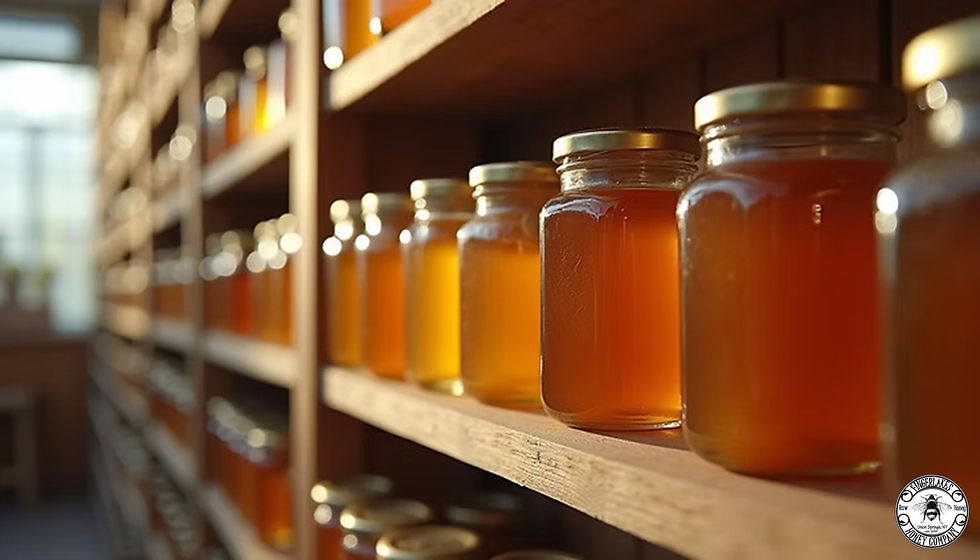 shelves of honey jars