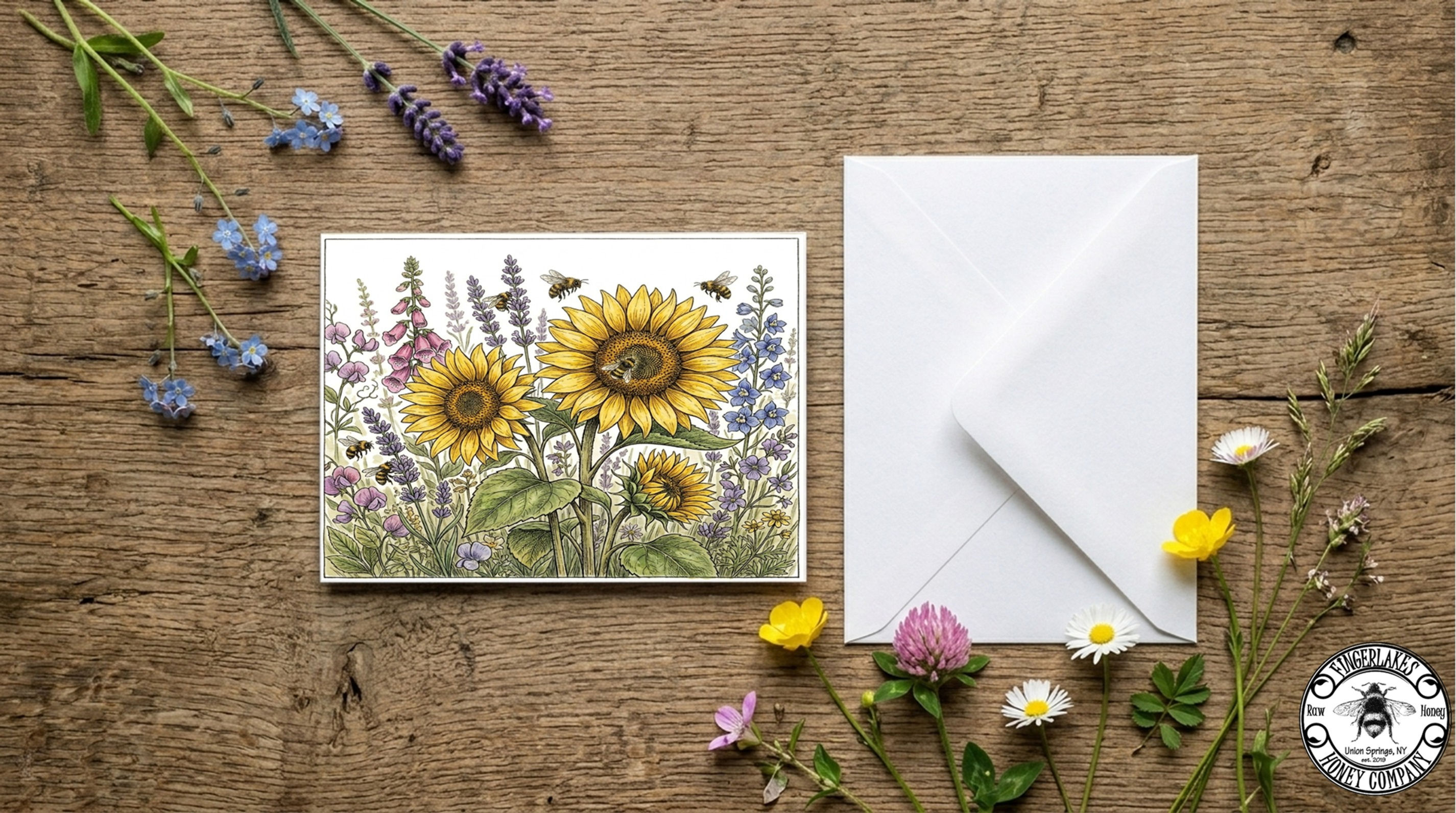 sunflower bee greeting card 4.25x5.5