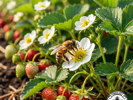 a honey bee on a strawberry flower