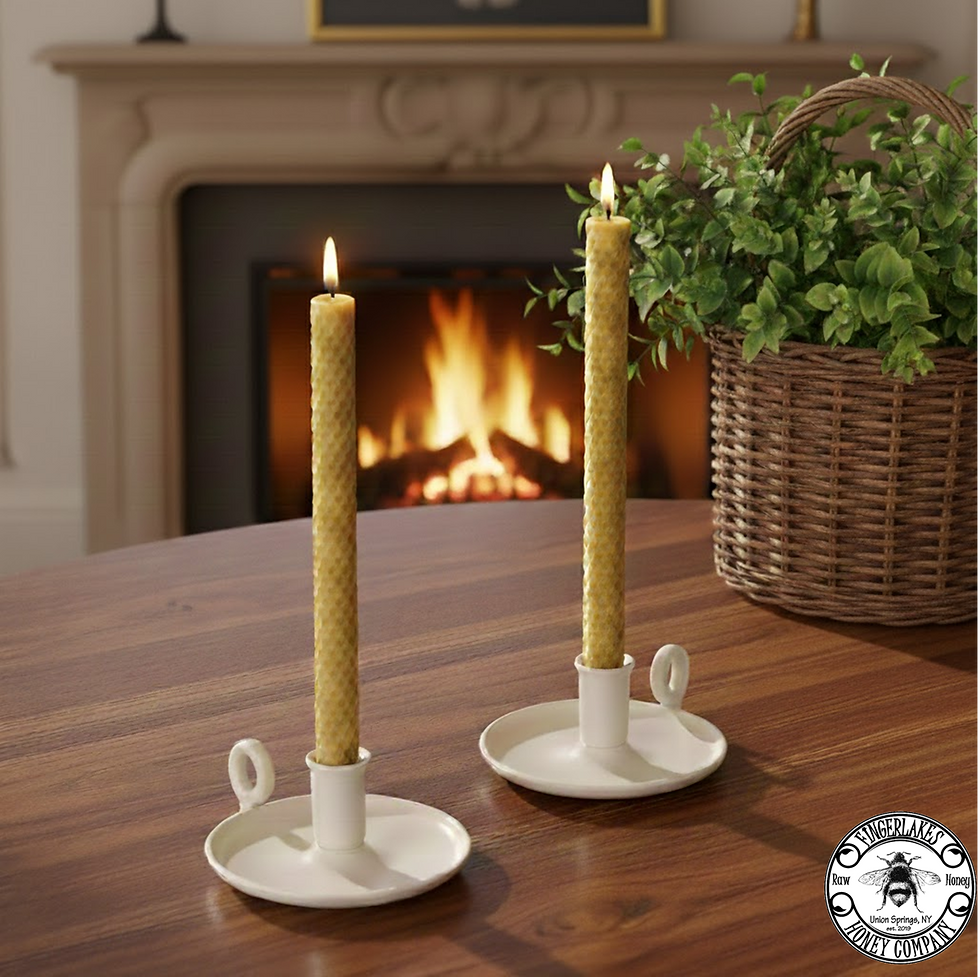 Thumbnail: HONEYCOMB TAPER BEESWAX CANDLES IN HOLDERS