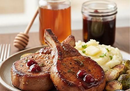 Sweet & Sticky Honey Cherry Glazed Pork Chops