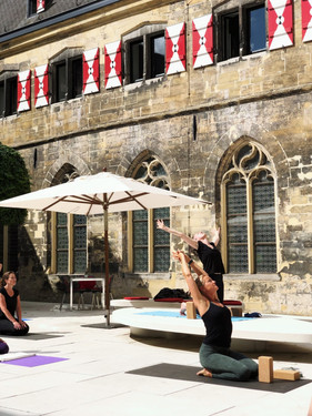 Weather permitting, Yoga classes are given outside
