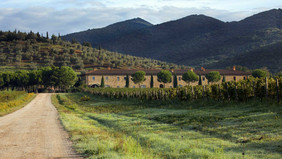 With many outbuildings like this former granary which now houses the Michelin Star restaurant 'La Trattoria Enrico Bartolini'