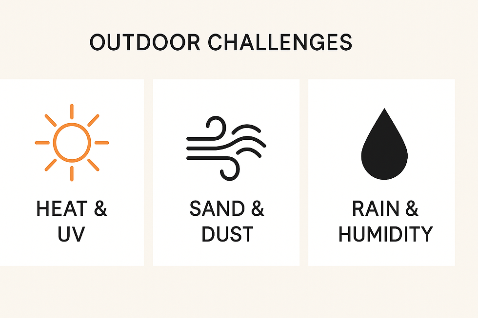 A 3-icon infographic showing the UAE outdoor challenges