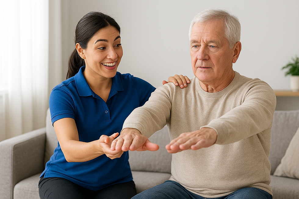 Pflege physiotherapist helping a patient stay active and reduce diabetes risk at home