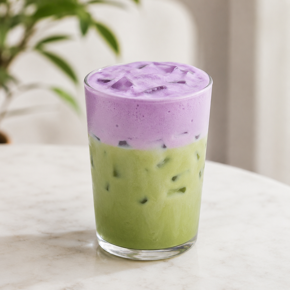 Matcha latte with ube cold foam