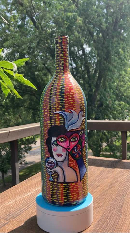 Retro Painted Wine Bottle
