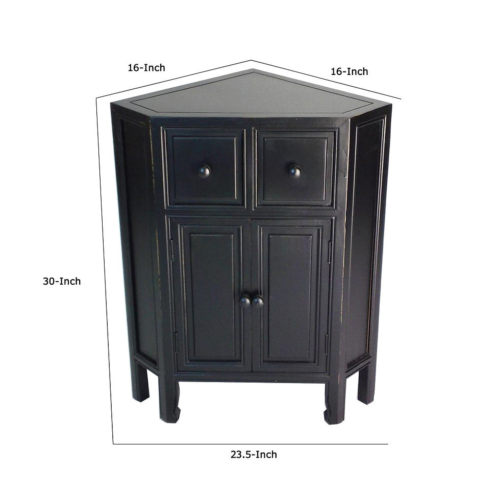 Thumbnail: Benjara 30" Wooden 2 Door Corner Cabinet w/ 2 Drawers, Black - BM229403