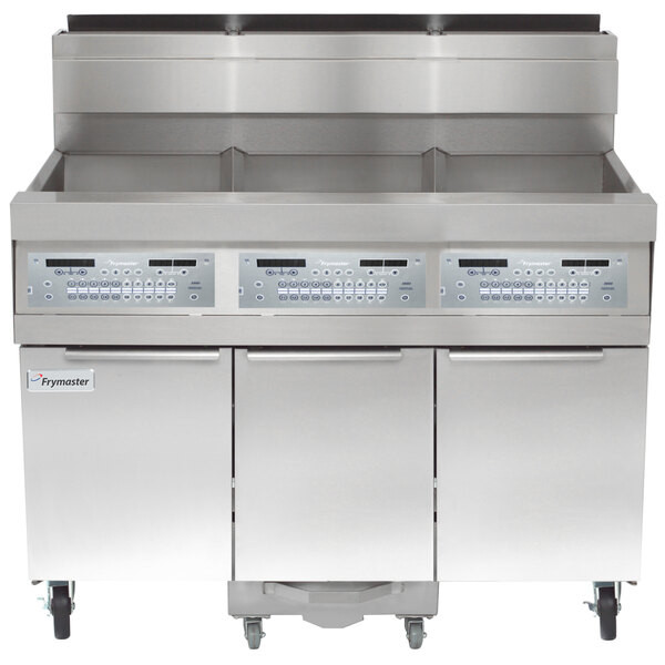 Frymaster SCFHD350 150 lb. 3 Unit Natural Gas Floor Fryer System with SMART4U 30
