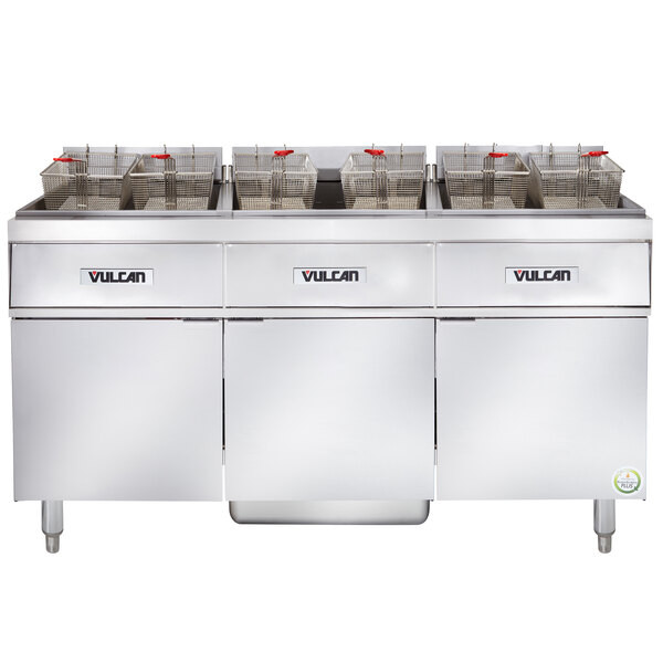 Vulcan 3ER85AF-1 255 lb. 3 Unit Electric Floor Fryer System with Analog Controls