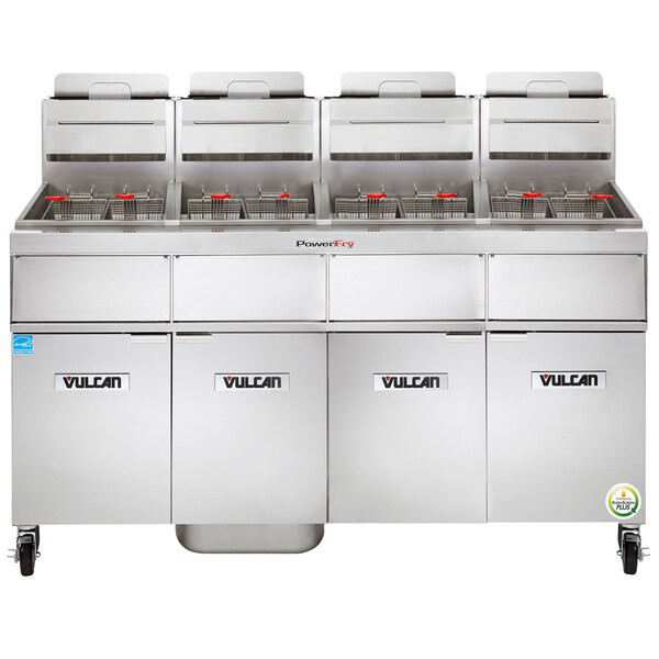 Vulcan 4VK85AF-1 PowerFry5 Natural Gas 340-360 lb. 4 Unit Floor Fryer System wit