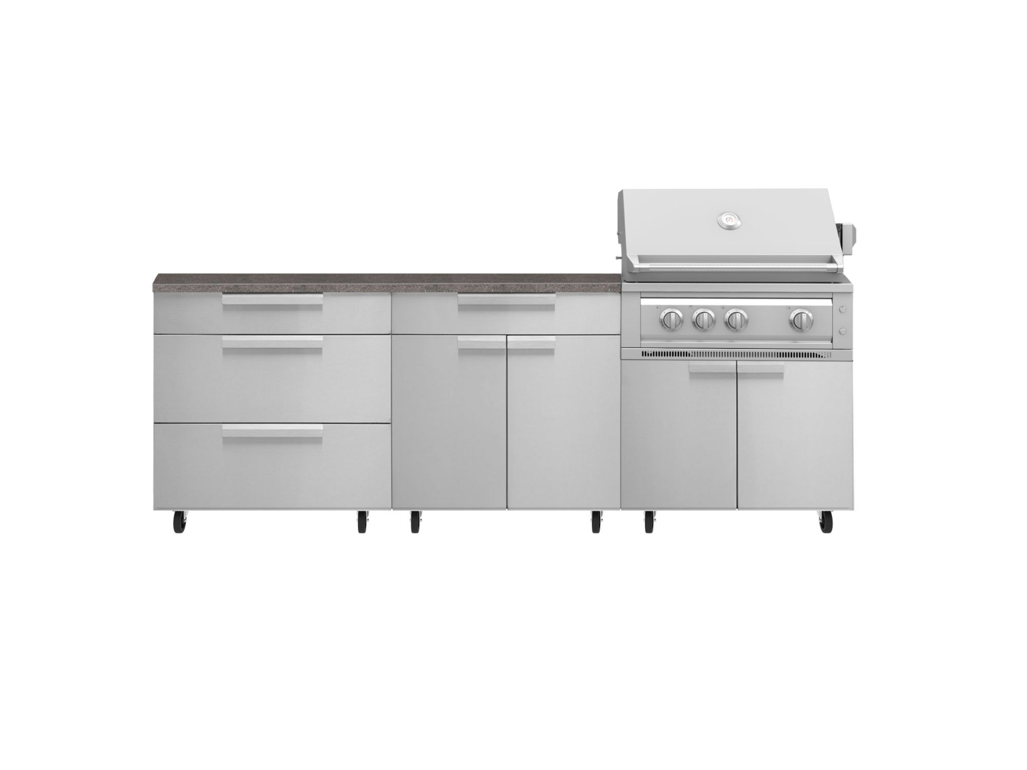 SS 5 Pc Set w/33in LP Platinum Grill-Estone Grey Top, Casters